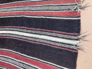 Moroccan Vintage Flat-Weave Black Camel Hair Tribal Rug