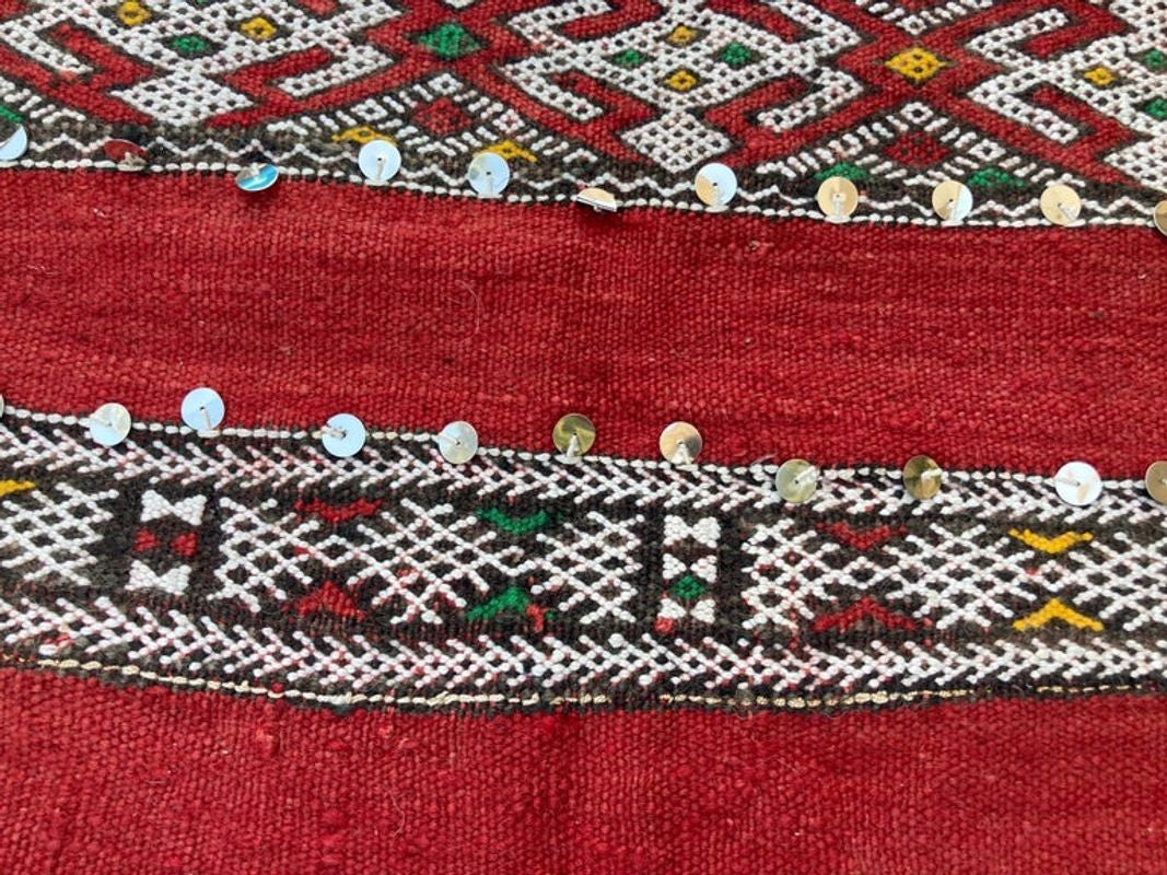 1960s Authentic Moroccan Ethnic Rug with Sequins North Africa, Handira