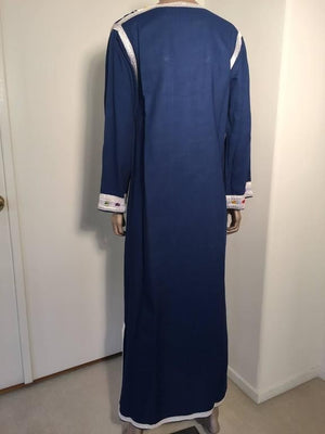 Moroccan Vintage Blue Caftan, 1970 Maxi Dress Kaftan by Glenn Boston Size M