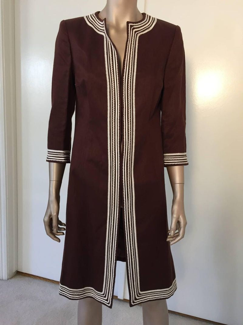 Escada Linen Chocolate Brown Caftan Dress Coat - E-mosaik