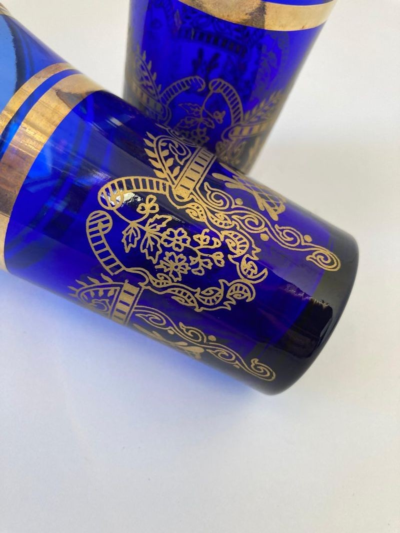 Italian Moorish Royal Blue and Gold Crystal Drinking Glasses
