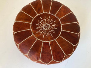 Moroccan Brown Leather Ottoman