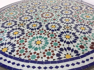 Moroccan Round Mosaic Outdoor Tile Table in Fez Moorish Design