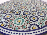 Moroccan Round Mosaic Outdoor Tile Table in Fez Moorish Design