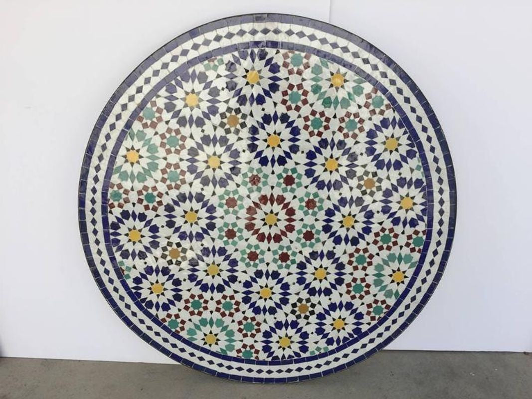 Moroccan Outdoor Mosaic Tile Table from Fez in Traditional Moorish Design