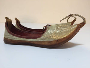 Moorish Arabian Mughal Leather Shoes with Gold Embroidered curled Toe