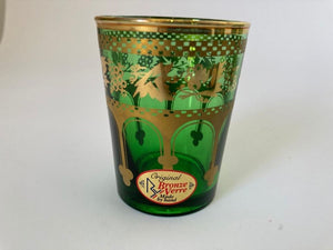 Set of Six Handblown Moroccan Green and Gold Glasses