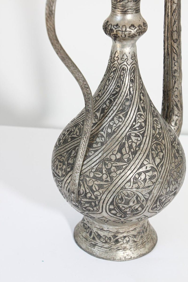 Middle Eastern Islamic Turkish Ottoman Tinned Copper Ewer