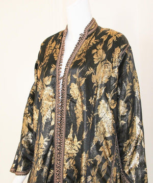 Vintage Moroccan Caftan, Black and Gold Embroidered, ca. 1960s