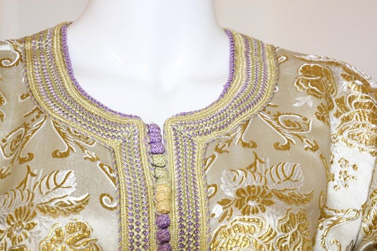Moroccan Vintage Caftan in Gold Metallic Brocade Maxi Gown Dress