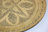 Antique Moroccan Brass Tray Star Etched Collectible Polished Platter 22.5 in. D.