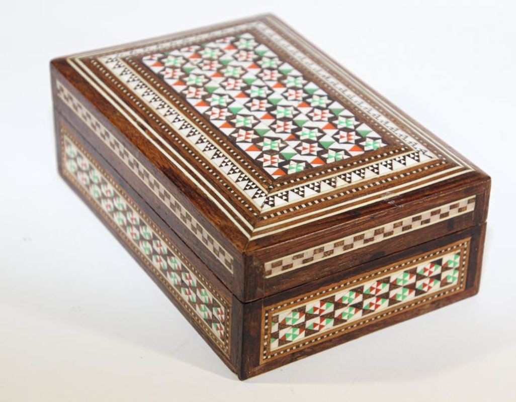 1940s Antique Fine Micro Mosaic Moorish Inlaid Decorative Box