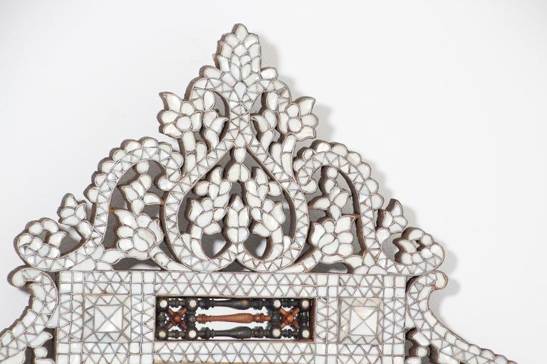 White Shell Inlaid Antique Middle Eastern Damascene Syrian Mirror 66"