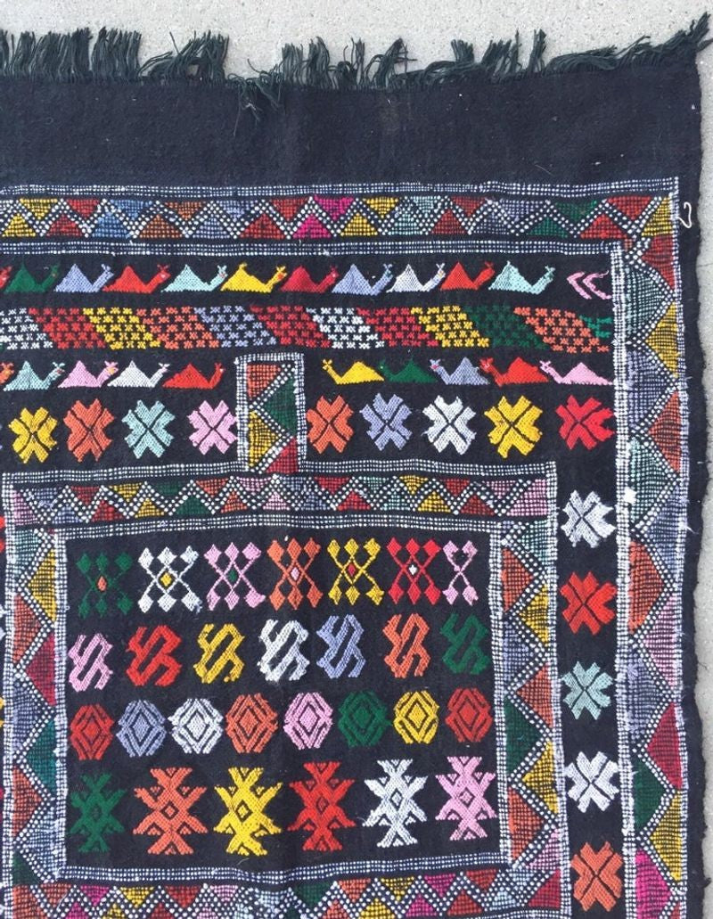 Moroccan Vintage North African Black Tribal Kilim Rug