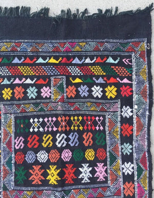 Moroccan Vintage North African Black Tribal Kilim Rug