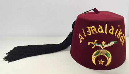 AL Malaikah Vintage Iconic Masonic Shriner Burgundy Wool Fez Hat