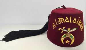 AL Malaikah Vintage Iconic Masonic Shriner Burgundy Wool Fez Hat