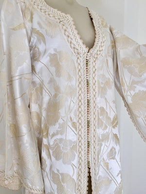 Moroccan Caftan White Ivory and Gold Brocade Kaftan