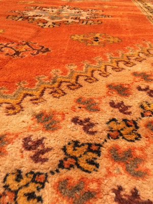 1960s Moroccan Vintage Orange Color Tribal African Pile Rug