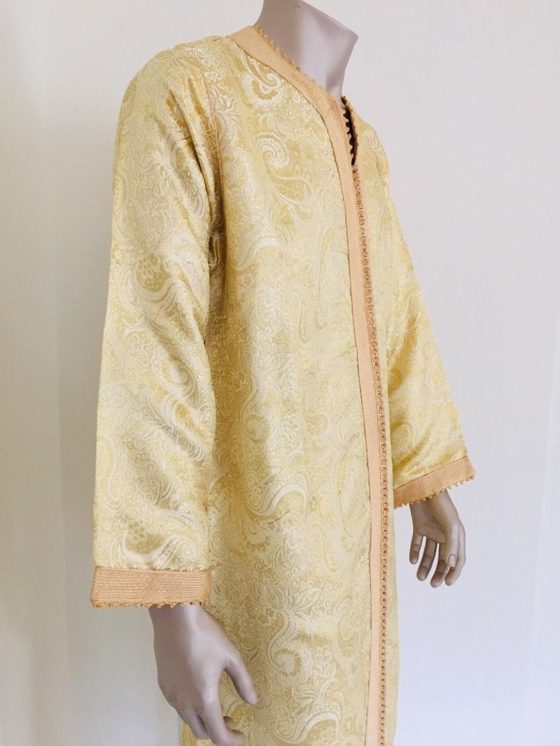 Moroccan Kaftan Gold and Silver Brocade 1970s Maxi Dress Caftan