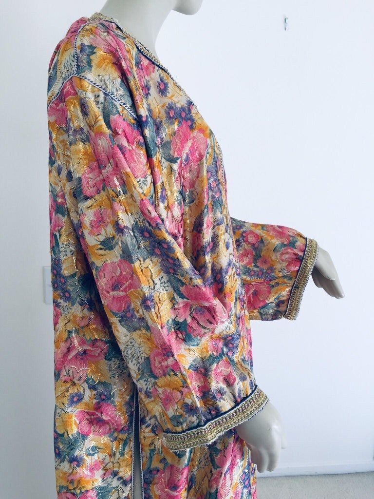Vintage Moroccan Caftan Metallic Floral Silk Brocade