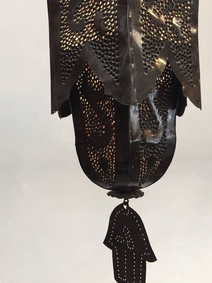 Moorish Handcrafted Metal Lanterns Pendants with Hand of Fatima, North Africa