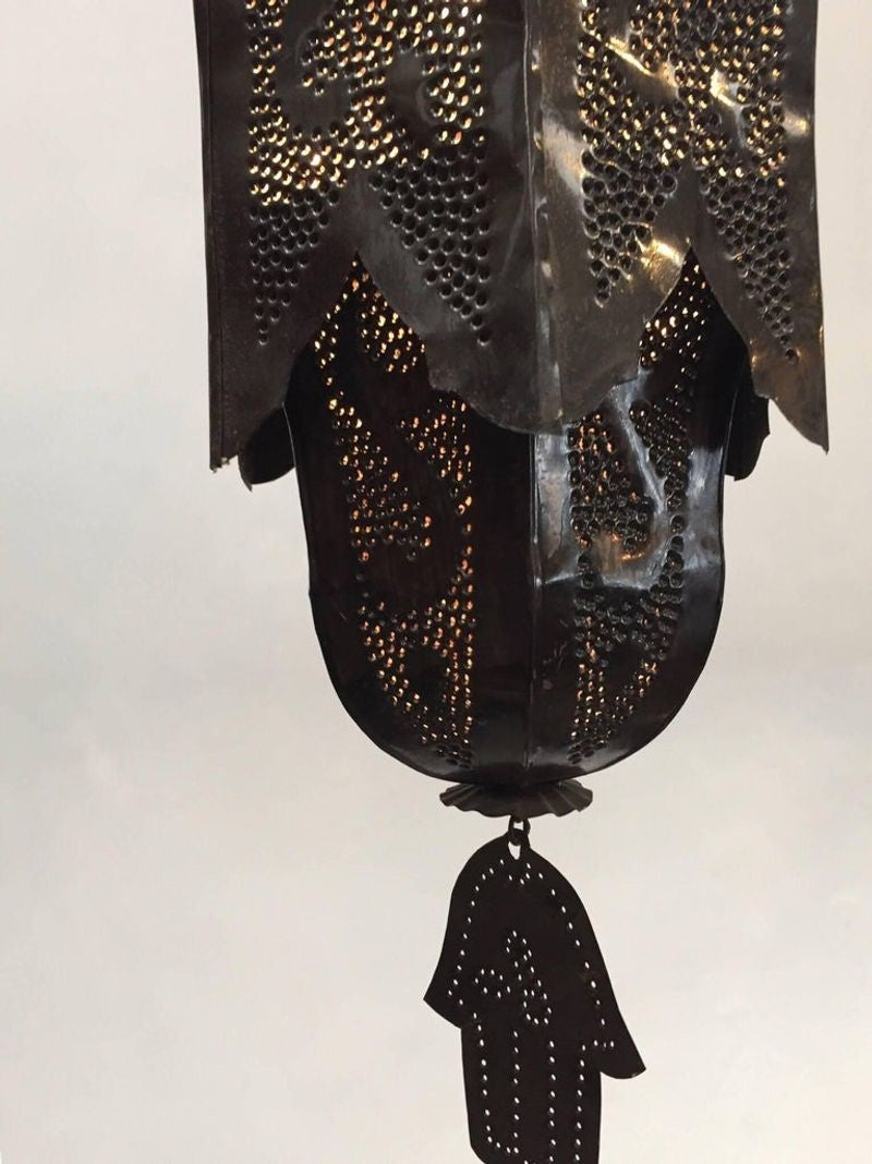 Moorish Handcrafted Metal Lanterns Pendants with Hand of Fatima, North Africa