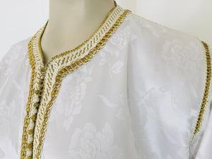 Moroccan Floral White Kaftan Maxi Dress Caftan Size Large