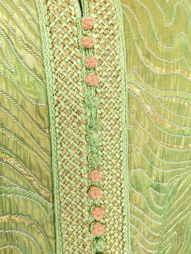 Moroccan Kaftan in Green and Gold Brocade Metallic Lame