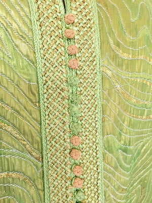 Moroccan Kaftan in Green and Gold Brocade Metallic Lame