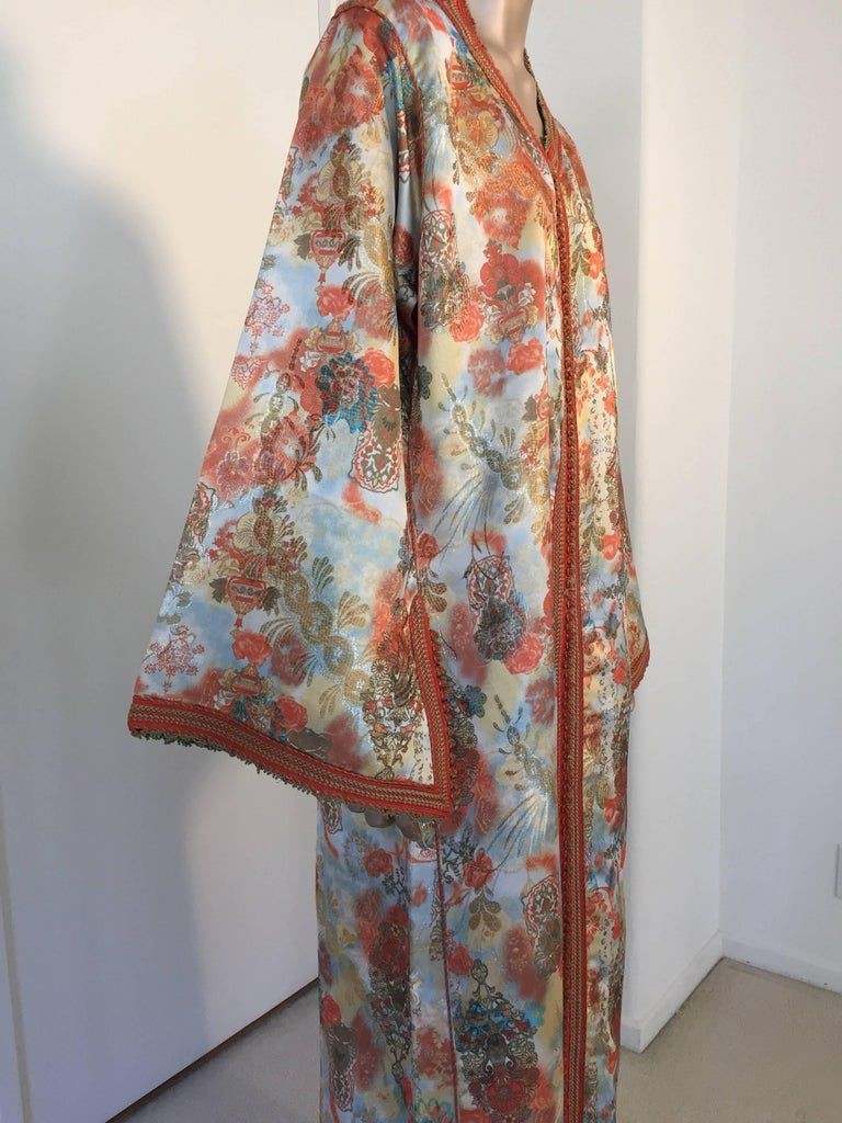 Moroccan Caftan Floral Brocade Multicolored Embroidered Kaftan 1970s