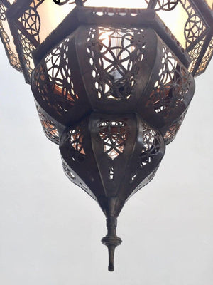 Moroccan Vintage Metal and Frosted Glass Light Fixture