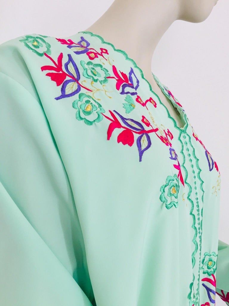 Moroccan Green with Floral Embroidered Caftan, Kaftan