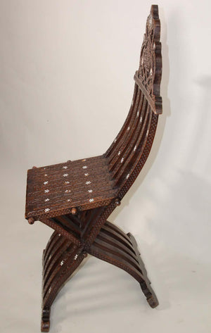 Moorish 19th Century Middle Eastern Inlaid Folding Chair