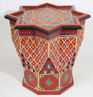 Moroccan Moorish Side Table Hand Painted Red Wood