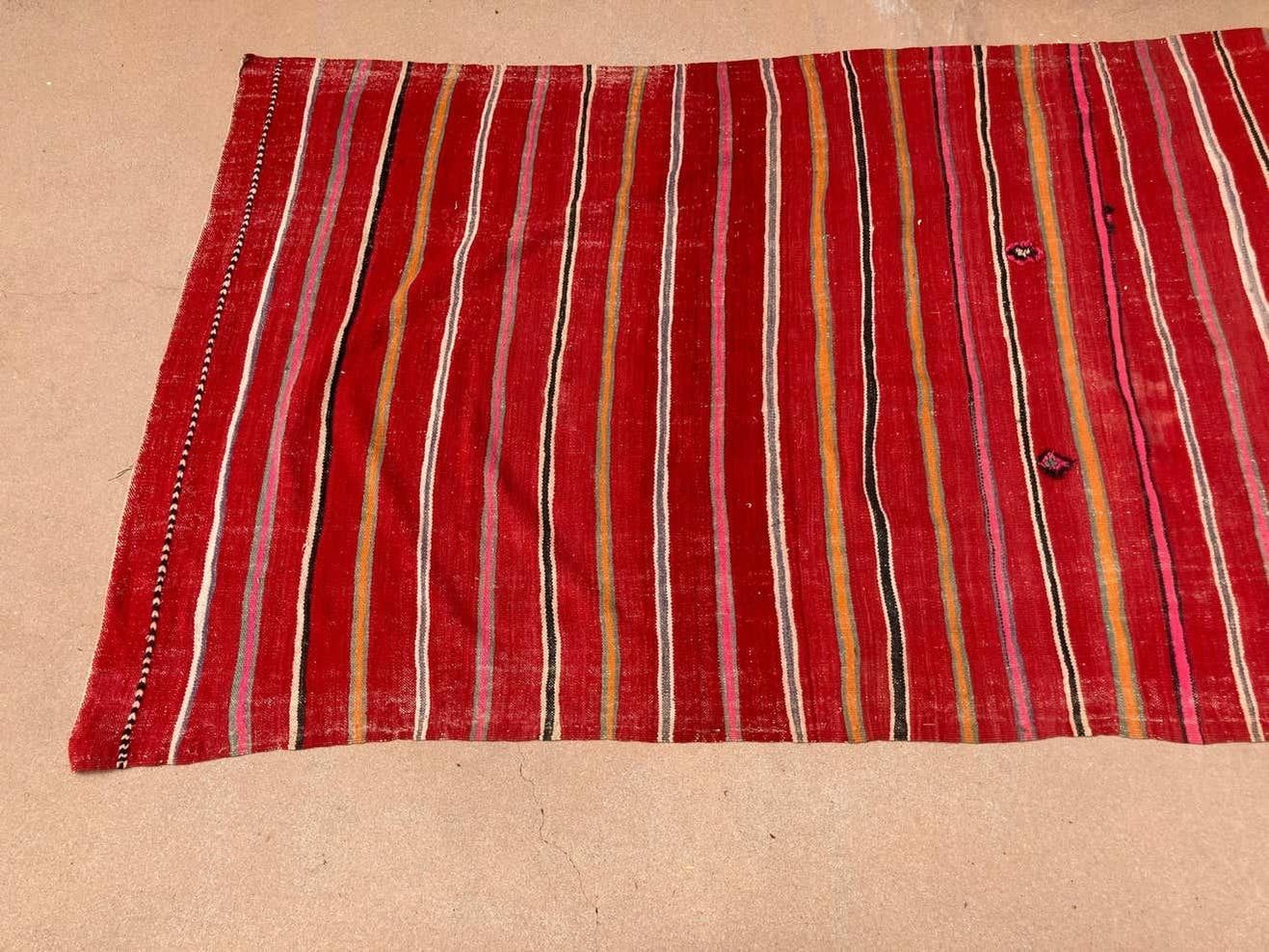 1960s Moroccan Vintage Flat-Weave Ethnic Textile Rug