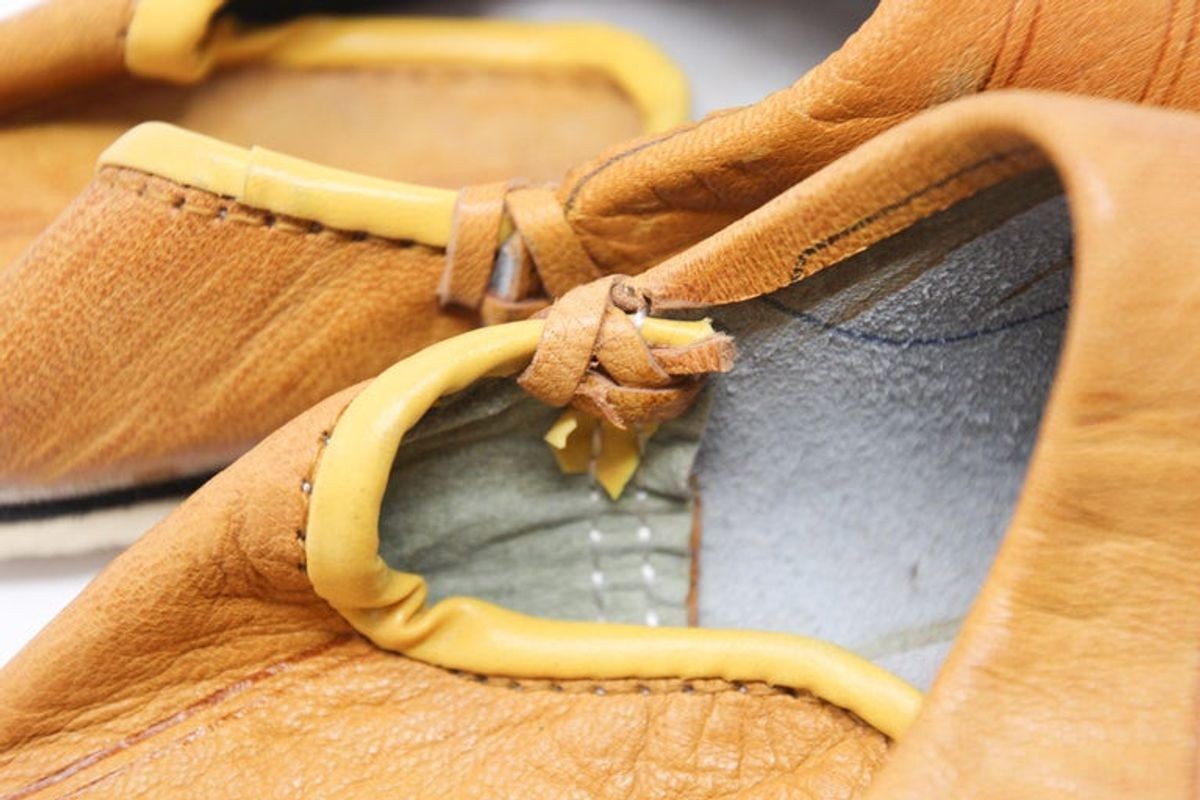 Moroccan Hand Tooled Yellow Leather Slippers Ethnic Shoes