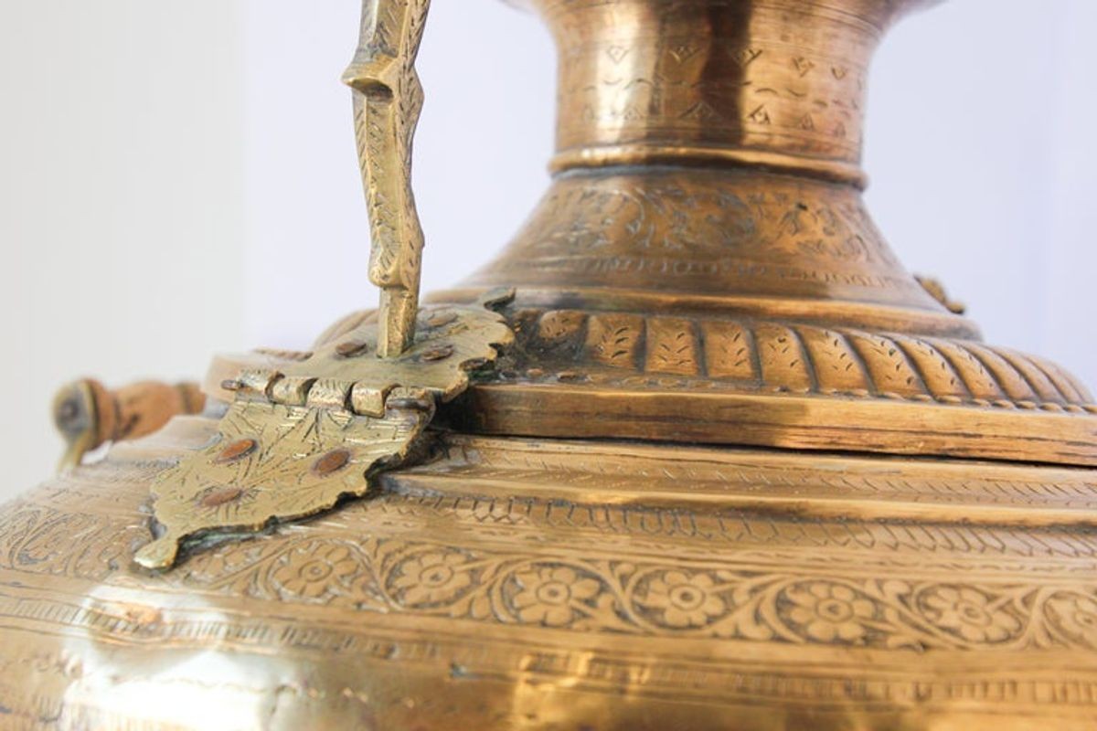 19th Century Handcrafted Mughal Brass Samovar in Moorish Style