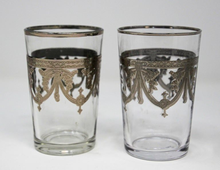 Moroccan Clear and Silver Overlay Shot Glasses Set of 6