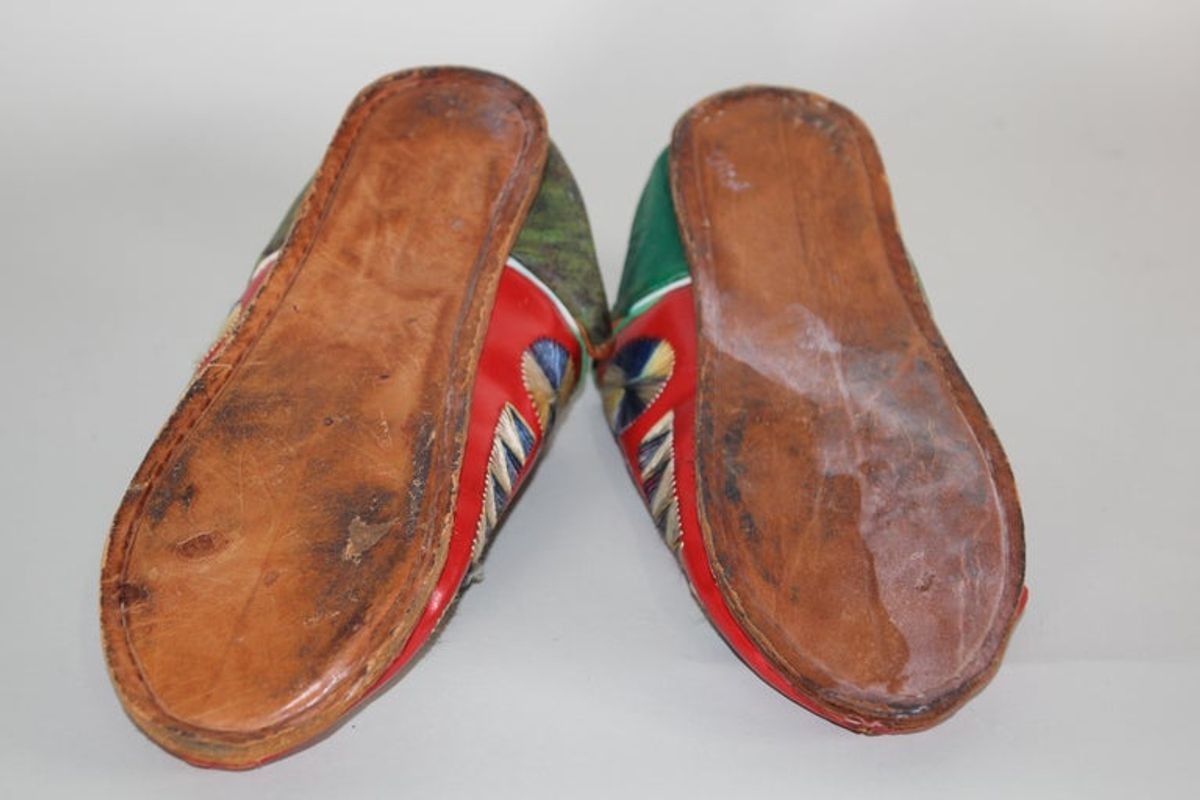 Antique Moroccan Hand Tooled Berber Leather Babouches Shoes