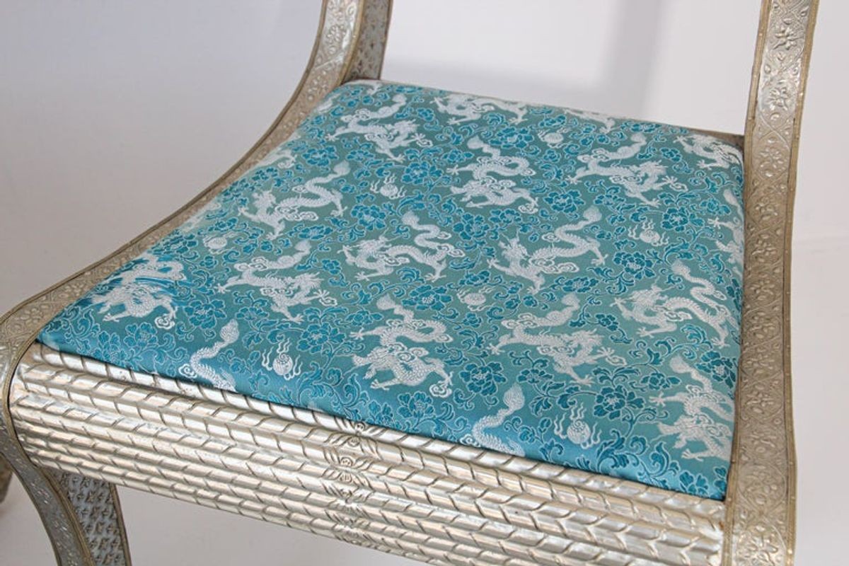 Anglo-Indian Silvered Wrapped Clad Side Chairs and Table