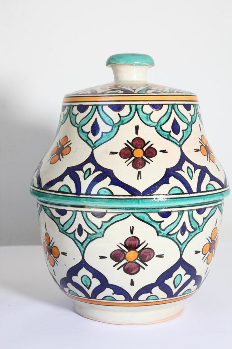 Moroccan Ceramic Glazed Covered Urns Handcrafted in Fez Morocco
