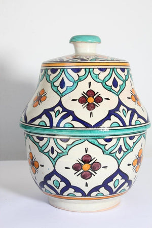 Moorish Ceramic Glazed Covered Urns Handcrafted in Fez Morocco