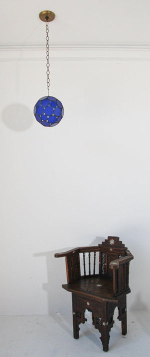 Handcrafted Moroccan Moorish Glass Orb Lantern with Blue Glass