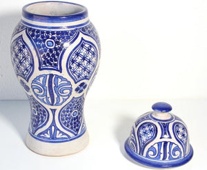 Moroccan Moorish Ceramic Blue and White Jar from Fez