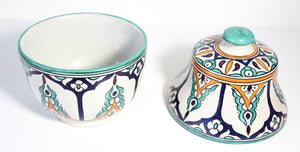 Moorish Ceramic Glazed Covered Jars Handcrafted in Fez Morocco