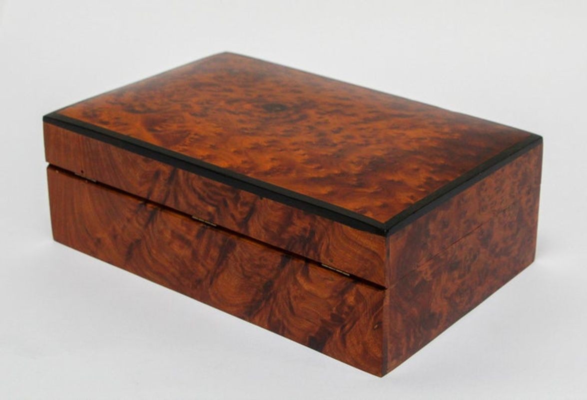 Victorian English Regency Handcrafted Burl Wood Jewelry Box