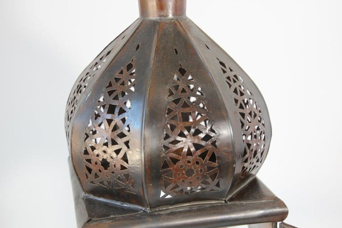 Moroccan Moorish Square Tole and Clear Glass Candle Lantern
