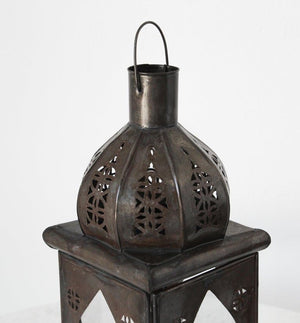 Moroccan Square Tole and Clear Glass Candle Lantern