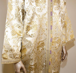Moroccan Vintage Kaftan Gentleman Damask Gold Caftan, circa 1970